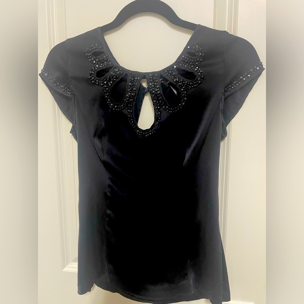 Arden B Black Silk rhinestone beads hollow Top